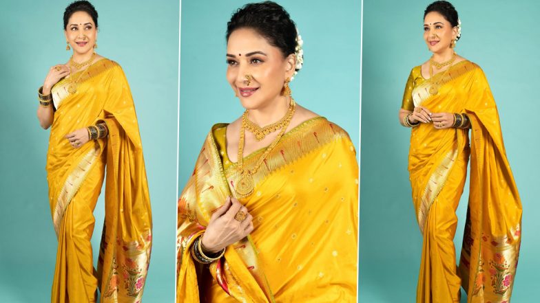 Madhuri Dixit Channels Her Inner Marathi Mulgi As She Rocks Paithani Saree on Makar Sankranti (View Pics)