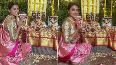 Shriya Saran Wears Her Wedding Saree for Ram Temple Celebration at Mumbai Home (Watch Video)