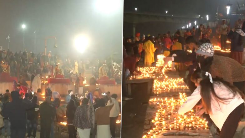 Ram Temple Consecration: Devotees Light Diyas, Perform Aarti at Saryu Ghat As Rituals for Pran Pratishtha of Ayodhya Ram Mandir Begins (Watch Videos)