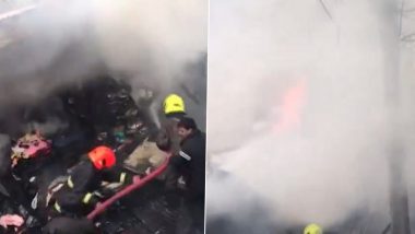 Batamaloo Fire Video: Several Godowns Gutted After Major Blaze Erupts in Srinagar, Fire Tenders Present at Spot (Watch Video)
