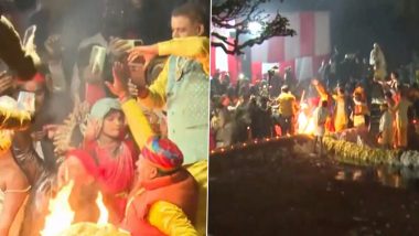 Ram Mandir Consecration Ceremony: World's Largest 300-Foot Lamp Lit in Ayodhya Ahead of Ram Temple Inauguration on January 22 (Watch Video)