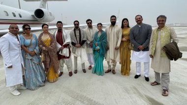Celebs at Ram Mandir Pran Pratishtha Ceremony: Ranbir Kapoor, Alia Bhatt, Madhuri Dixit, Vicky Kaushal, Katrina Kaif and Others Pose at Airport Together As They Head to Ayodhya For Ram Temple Inauguration (See Pic)