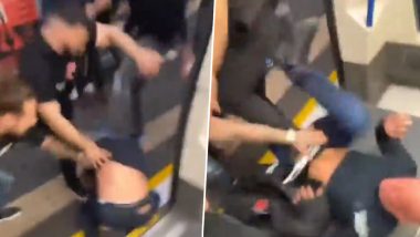 Fight Inside Train in UK: Punches and Kicks Fly as Brawl Erupts Between Two Groups on Crowded Train in London, Video Surfaces