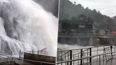 Tamil Nadu Rains: Heavy Rainfall in Western Ghats Causes Flash Flood at Old Courtallam Falls in Tenkasi; Tourists Prohibited From Bathing (Watch Video)