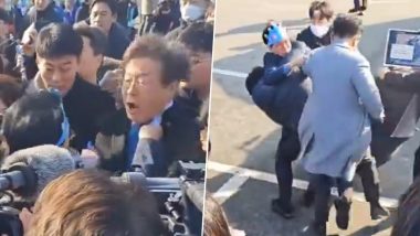 South Korea's Opposition Leader Lee Jae-Myung Stabbed in Neck During Visit to Busan, Attacker Arrested (Watch Video)