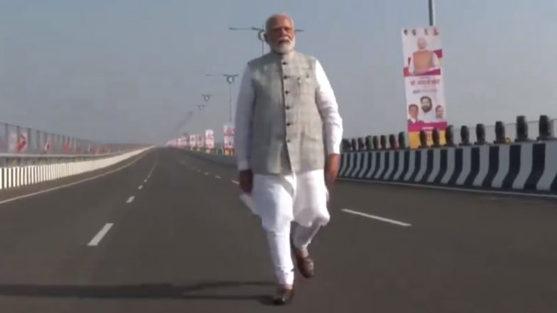 PM Modi on MTHL Video: PM Narendra Modi Takes a Stroll to Inspect Atal Setu, India's Longest Sea Bridge