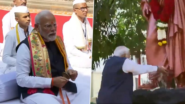 Maharashtra: PM Narendra Modi Offers Prayers at Shree Kalaram Mandir, Pays Floral Tribute to Swami Vivekananda in Nashik (Watch Videos)