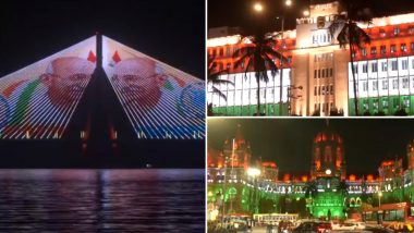 Republic Day 2024: Various Government Buildings, Bandra-Worli Sea Link Illuminated on Eve of 75th R- Day Celebrations in Mumbai (Watch Videos)
