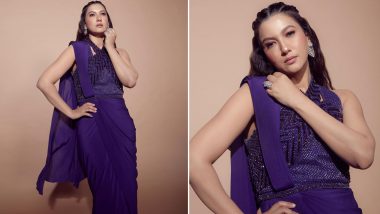 Gauahar Khan Looks Gorgeous in Violet Sequin Pre-Draped Saree With Criss-Cross Neckline (View Pics)