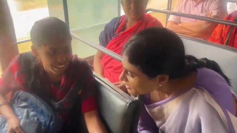 Andhra Pradesh: Congress Chief YS Sharmila Travels in APSRTC Bus, Interacts With Passengers in Srikakulam (Watch Videos)