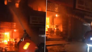 Pakistan Fire: Over 100 Shops Reduced To Ashes by Massive Blaze at Mobile Market in Peshawar, Probe Launched (See Pics and Video)