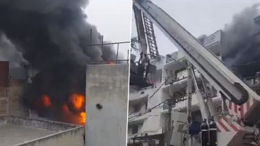 Delhi Factory Fire Video: Blaze Erupts at Manufacturing Unit in Narela, Fire Tenders Rushed To Spot