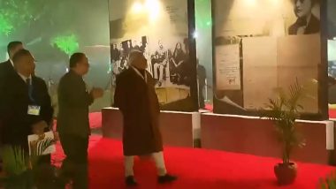 Subhas Chandra Bose Jayanti 2024: PM Narendra Modi Inspects Exhibition at Red Fort on Parakram Diwas (Watch Video)