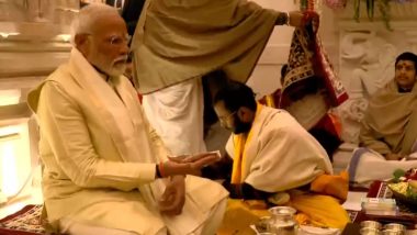 Ram Temple Consecration Ceremony: PM Narendra Modi Participates in Pran Pratishtha Ceremony at Ram Temple in Ayodhya (Watch Videos)