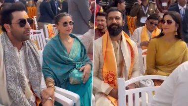 Ram Mandir Consecration in Ayodhya: Vicky Kaushal-Katrina Kaif, Ranbir Kapoor-Alia Bhatt, Ayushmann Khurrana Soak in Festive Fervour During Pran Pratishtha Ceremony (Watch Video)