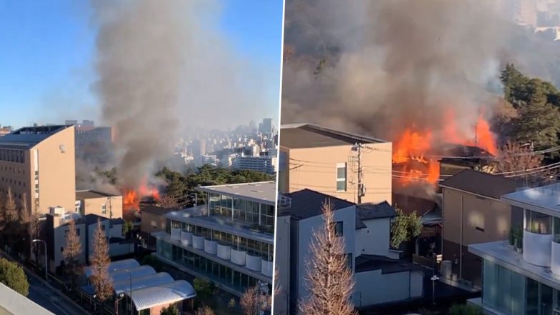 Japan Fire: Massive Blaze Erupts at Former Prime Minister Kakuei Tanaka Residence in Tokyo, Plumes of Black Smoke Emerges From Building (Watch Video)