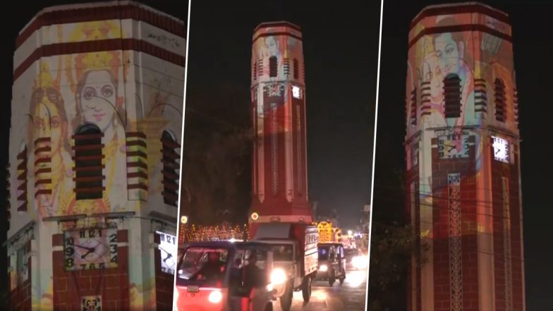 Ram Temple Inauguration: Pictures of Lord Ram Displayed on Clock Tower in Dehradun Ahead of Ram Mandir Pran Pratishtha Ceremony in Ayodhya (Watch Video)