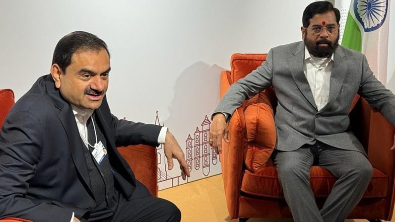 Eknath Shinde and Gautam Adani Hold Investment Opportunities Talks in Maharashtra at Davos WEF 2024 (See Pics)