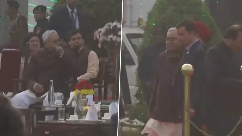 Bihar CM Nitish Kumar Arrives at Raj Bhavan to Attend ‘At Home’ Reception Event in Patna (Watch Video)