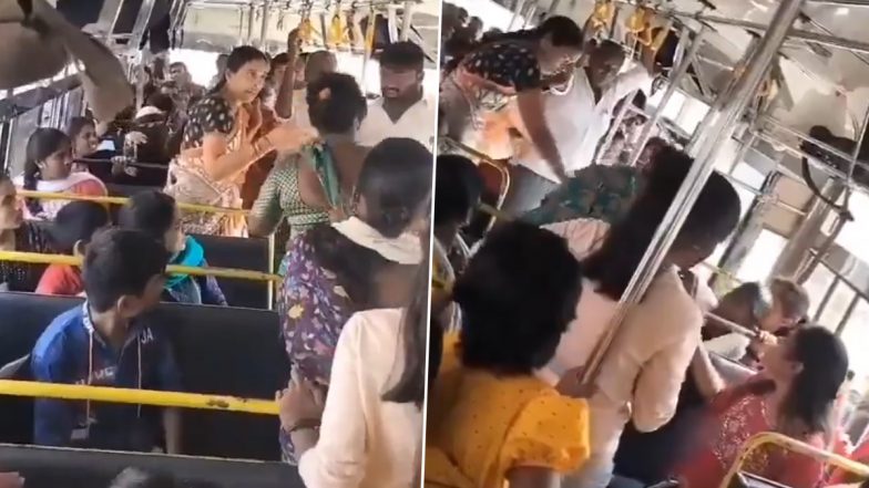 Telangana: Two Women Hit Each Other With Sandals As Altercation Erupts Over Seat on RTC Bus Enroute to Dubbak; Video Goes Viral