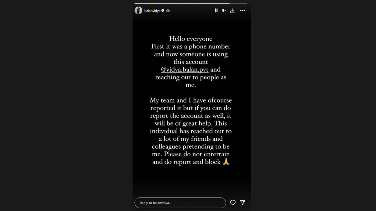 Vidya Balan Reacts to Her Fake Instagram Account, Urges Fans to 'Report ...