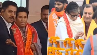 Ram Mandir Consecration: Amitabh Bachchan to Sachin Tendulkar Celebrities Join Pran Pratishtha Ceremony in Ayodhya (Watch Videos)