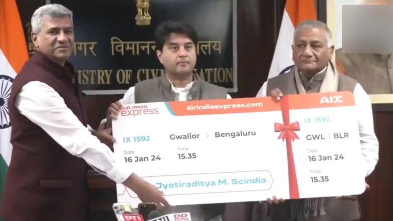 Jyotiraditya Scindia Inaugurates Air India Express Flight Services Between Bengaluru and Gwalior (Watch Video)