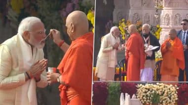 PM Narendra Modi Ends 11-Day Fast: Prime Minister Modi Breaks Period of Abstinence After Ram Mandir Pran Pratishtha in Ayodhya (Watch Video)