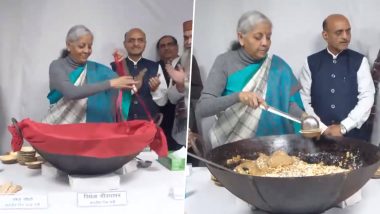 Interim Union Budget 2024-25: Final Stage of Preparation Commences With Halwa Ceremony, Nirmala Sitharaman Participates (Watch Video)