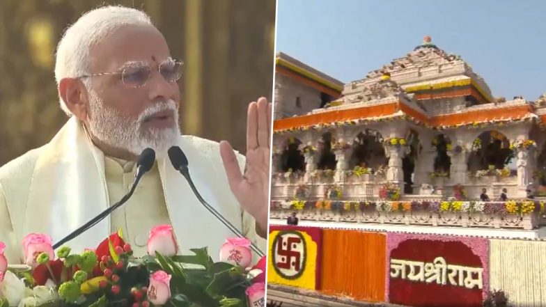 PM Narendra Modi Addresses Public After Conclusion of Ram Mandir Pran Pratishtha in Ayodhya, Says ‘This Moment is Divine, Holiest of All’ (Watch Video)