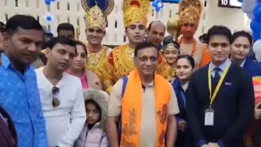 Ram Mandir Consecration Ceremony: Passengers Arrive at Ahmedabad Airport Dressed as Lord Ram, Lakshman, Sita, and Hanuman as First Flight Leaves for Ayodhya Ahead of Ram Temple Inauguration (Watch Video)