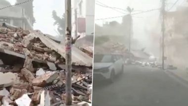 Uttar Pradesh: Under Construction Building Collapses in Lucknow, Police Present at Spot (Watch Videos)