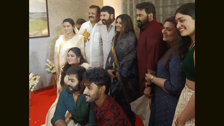 Superstars Mammootty and Mohanlal Reach Guruvayur To Attend Suresh Gopi’s Daughter Bhagya Suresh's Wedding With Their Wives (View Pic)