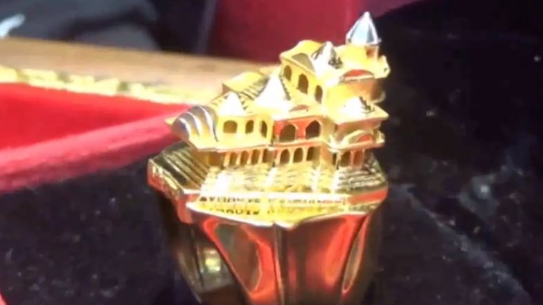 Ring with Ram Mandir Design: Moradabad Jeweller Creates 18 Carat Gold Ring With Design Resembling Ayodhya Ram Temple (Watch Video)