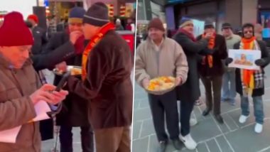 Ram Temple Inauguration: 'Overseas Friends of Ram Mandir' Distributes Laddoos at Times Square Ahead of Pran Pratishtha (Watch Video)