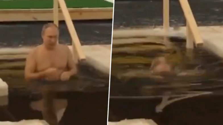 Russia President Vladimir Putin Marks Orthodox Epiphany, Participates in Traditional Ritual of Taking Icy Dips; Video Goes Viral