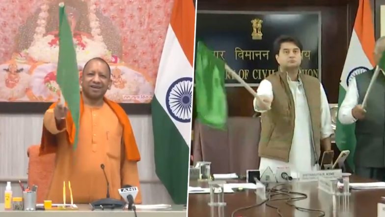 Uttar Pradesh CM Yogi Adityanath, Union Minister Jyotiraditya Scindia Inaugurate First Air India Express Flight Connecting Bengaluru, Kolkata and Ayodhya (Watch Video)