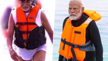 Amitabh Bachchan's Recent Beach Pic Reminds Netizens of PM Narendra Modi's Snorkelling Photos From Lakshadweep, Fans Say 'Modi Ji Se Inspire Hogaye Aap’ (View Pic)