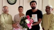 Ranbir Kapoor and Alia Bhatt Receive Invitation for Ayodhya&rsquo;s Shri Ram Temple Consecration Ceremony, Pose With Card and Bouquet (View Pics)