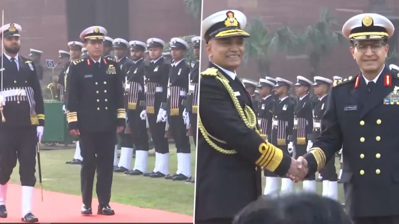 Commander of Royal Saudi Naval Forces Lieutenant General Fahd Bin Abdullah Al-Ghafili Receives Guard of Honour in Delhi (Watch Video)