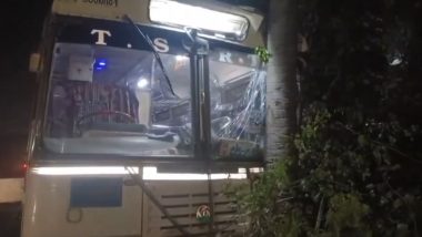 Telangana Road Accident Video: 26 Injured As TSRTC Bus en Route to Karimnagar Crashes Into Tree in Hanumakonda