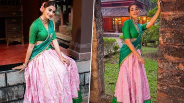 Pooja Hegde Stuns in Exquisite Peacock Green and Pink Silk Saree, Shares Her ‘Cutie’ Look on Insta!