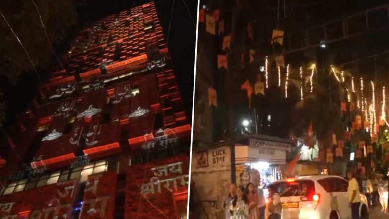 Antilia Decked Up for Ram Mandir Pran Pratishtha: Mukesh Ambani's Residence Adorned Ahead of Ram Temple Inauguration (Watch Video)