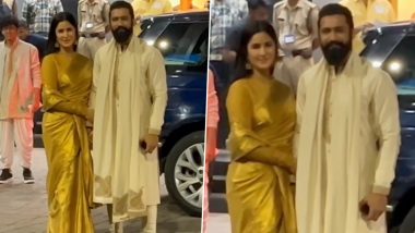 Vicky Kaushal, Katrina Kaif Don Traditional Attires As They Head to Ayodhya for Ram Mandir Pran Pratishtha Ceremony (Watch Video)