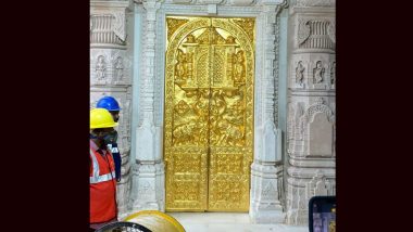 Ram Temple Consecration: First Golden Door Installed at Ayodhya's Ram Temple Ahead of Inauguration (See Pic and Watch Video)