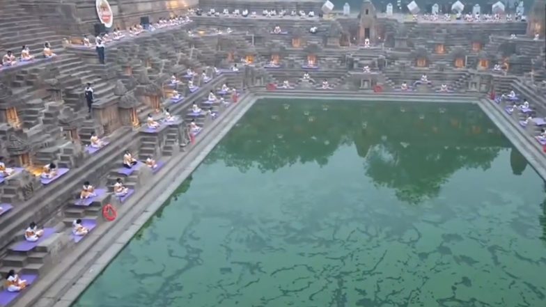 Gujarat Sets Guinness World Record for Performing Mass Surya Namaskar with Over 4,000 Participants at Modhera Sun Temple (Watch Videos)