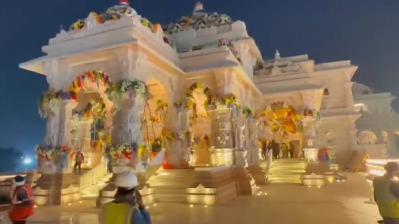 Ram Temple Consecration: Sneak Peek Into Ayodhya Ram Mandir Shows Grand Pran Pratishtha Ceremony Preparations (Watch Video)