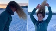 Sweden: Elvira Lundgren&rsquo;s Hair Freezes, Turns Into Glistening Ice Crown as Swedish Social Media Influencer Steps in Sub-Zero Temperature (Watch Video)