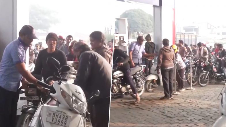 Maharashtra: Long Queues at Petrol Pumps in Nagpur as Transport Association, Drivers Protest Against New Law on Hit and Run Cases (Watch Video)