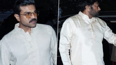 Ram Mandir Inauguration: Ram Charan and Chiranjeevi Spotted at Hyderabad Airport As They Head to Ayodhya in Style for Pran Pratishtha Ceremony (Watch Videos)